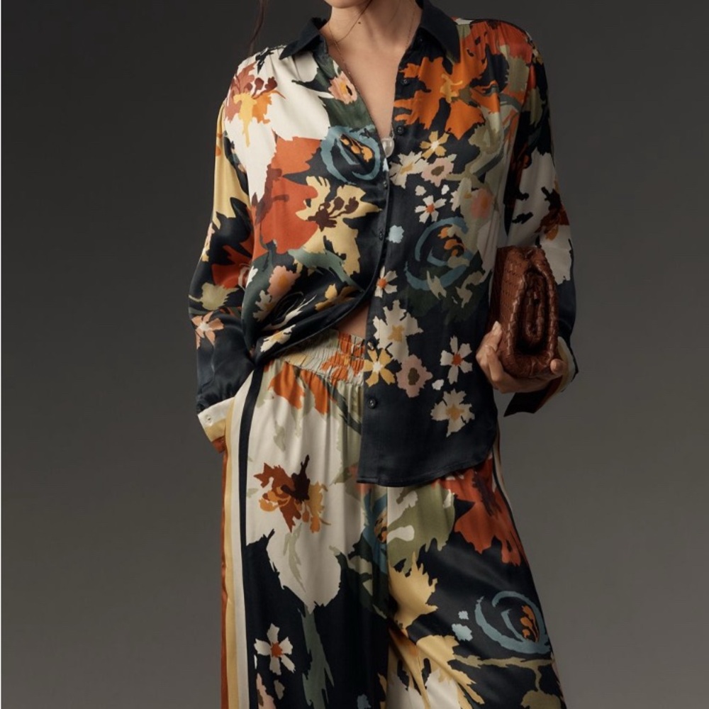 Anthropologie Conditions Apply navy floral blouse LP NWT